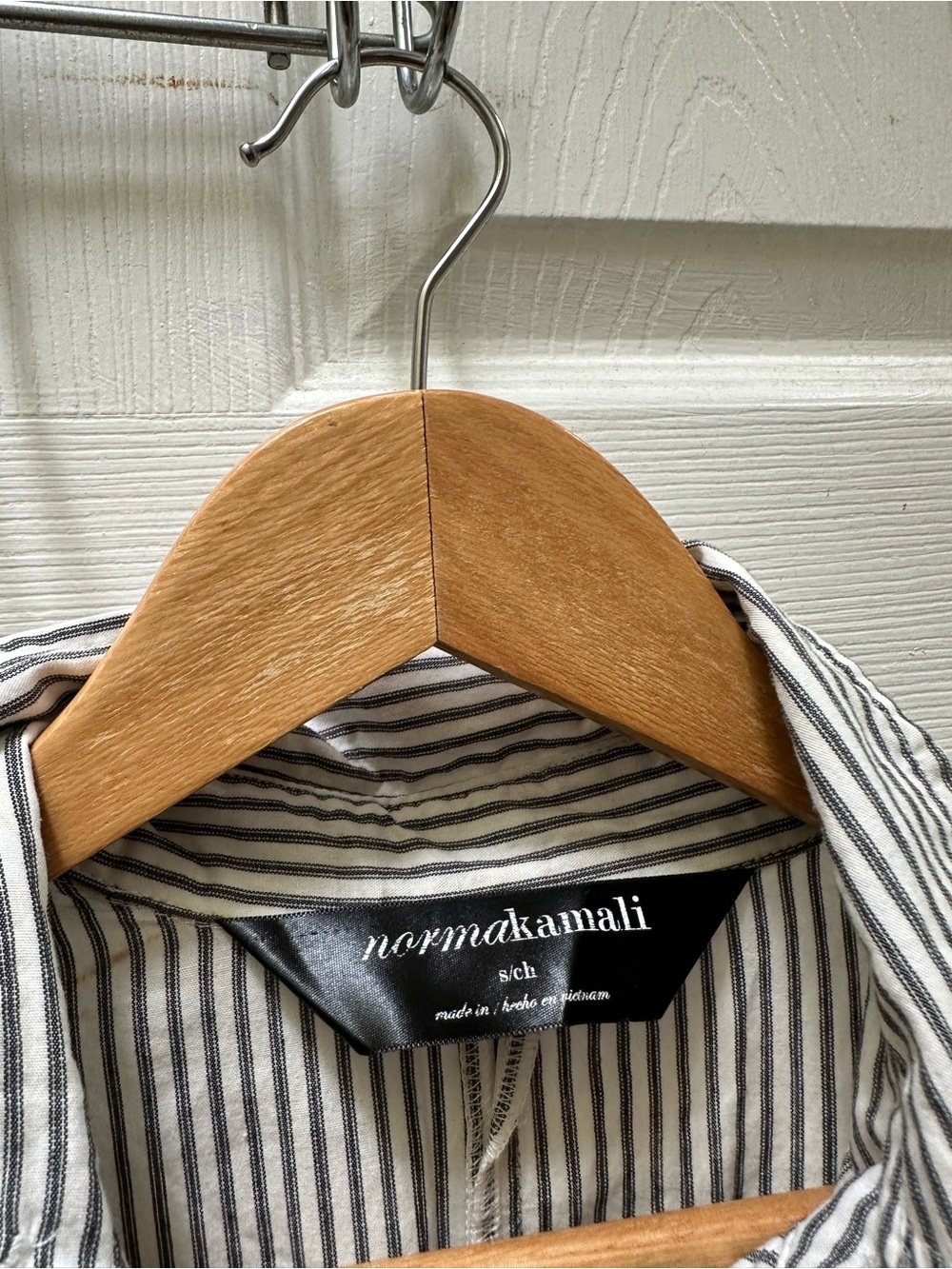 Norma Kamali drop waist Striped Shirt Dress Tie Waist Black White s small collar - Picture 5 of 9